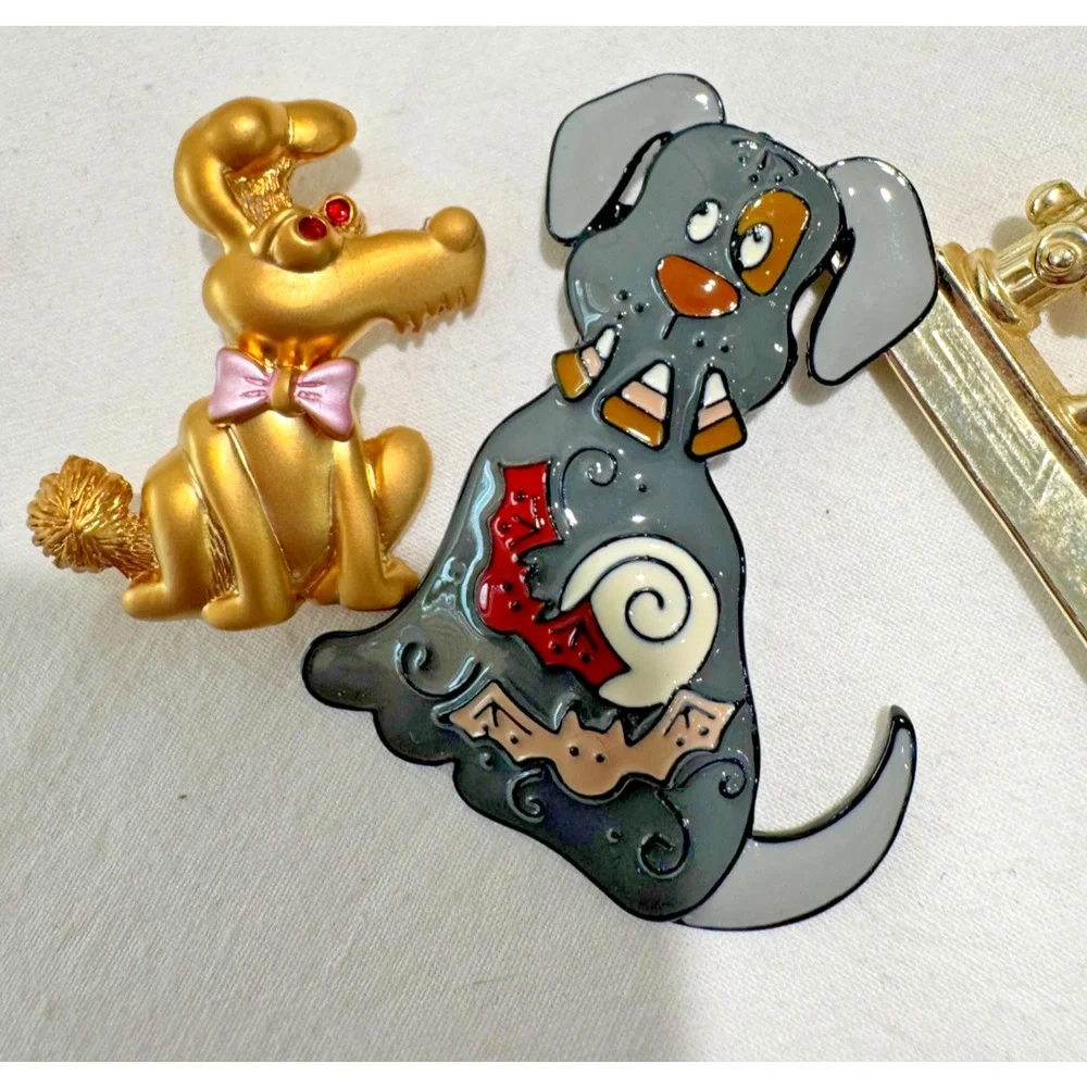 16 Vintage All DOG Brooch Pin Lot Some Signed Celluloid Moveable Enamel AJC ++